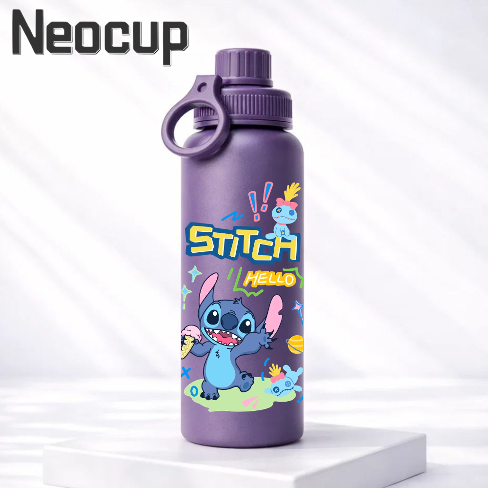 Garrafa Térmica aço inoxidável 304 Disney Stitch com tampa e com alça,com estampa 600ml