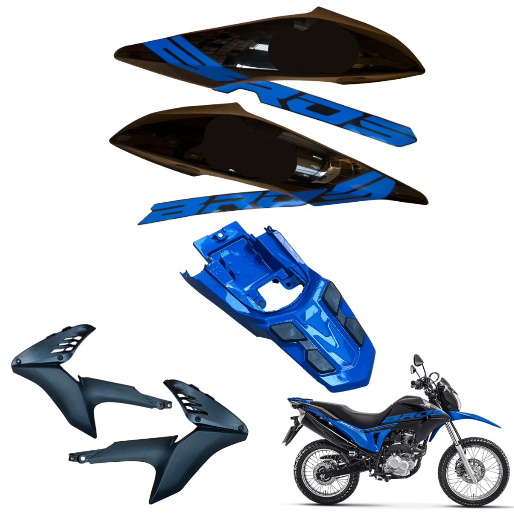 Kit Carenagem Nxr Bros 160 2016 Até 2021 Asa Tanque Complementos Rabeta Traseira Tubarão Borrachas