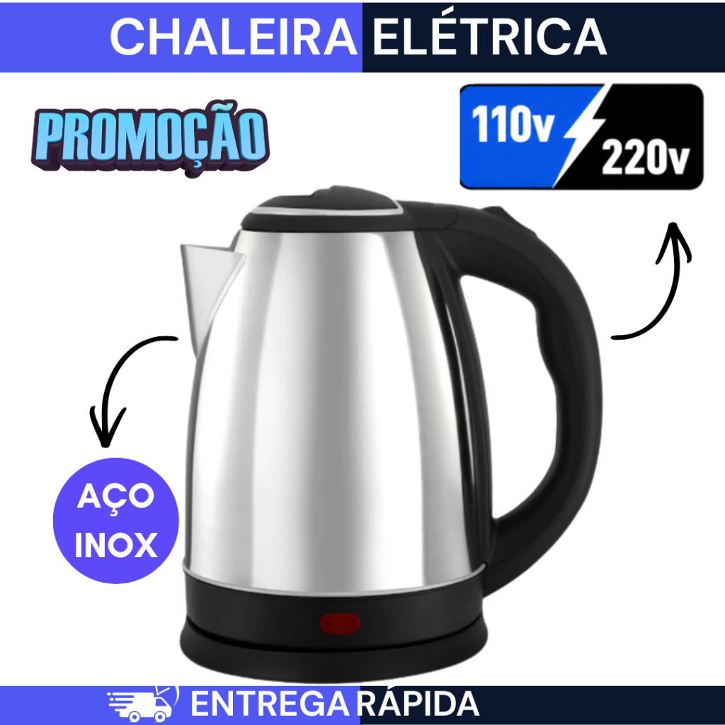 Chaleira Elétrica Inox 1,8L Térmica Com Tampa Desligamento Automático Aquecimento Rápido Café Chá