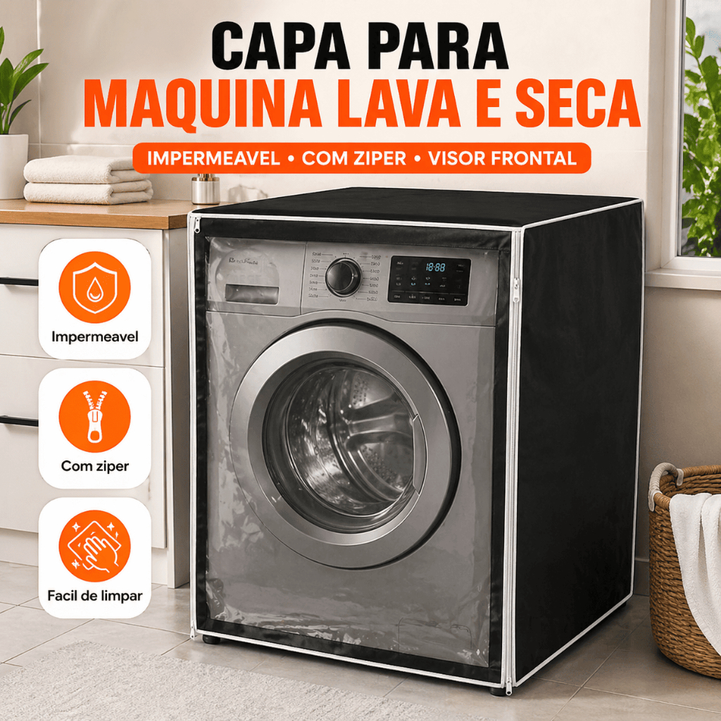 Capa Máquina De Lavar Abertura Frontal Lava Seca Samsung Ziper LG Midea 8kg 9kg 10kg 11kg