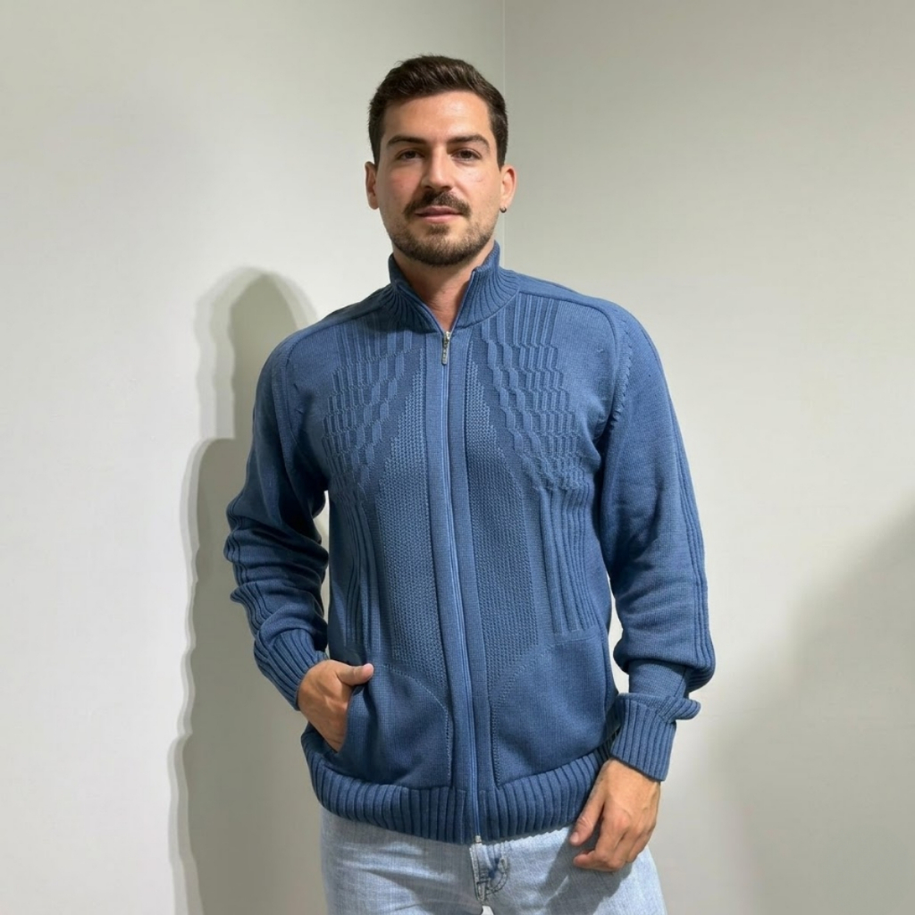 Casaco Masculino Tricot 3 Cabos Grosso Frio Intenso Premium Inverno