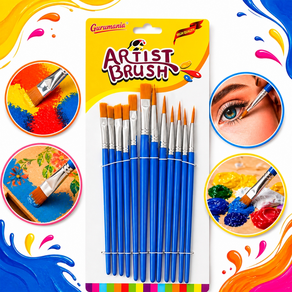 Imagem Kit 12 Pincéis Para Pintura Artesanato Artes Pintura de Rosto Ponta Fina Redonda e Chato