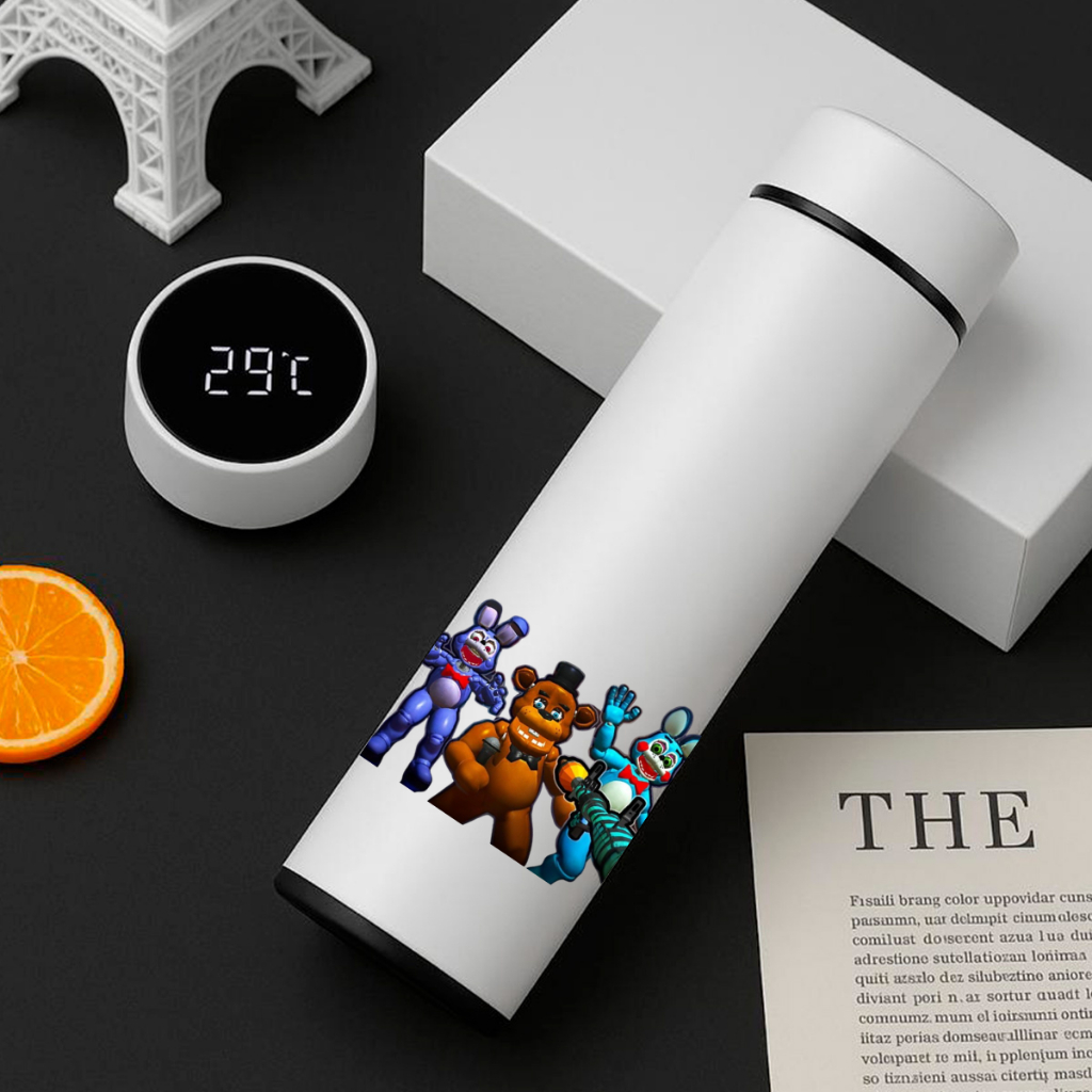 Garrafa Termica Inox Five Nights at Freddy's 500ml Termometro Led Digital Anime Conserva Temperatura Fnaf