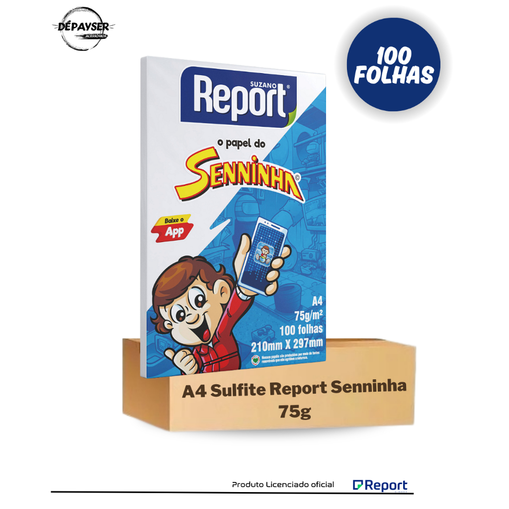 Papel Offset Sulfite A4 100 Folhas 75g Branco Senninha Report Premium Impressão Documentos