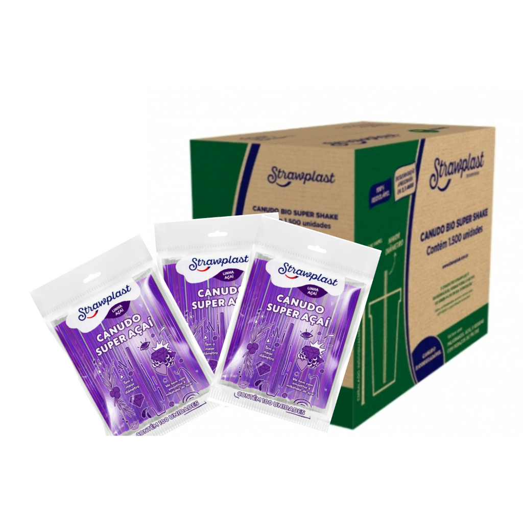Caixa Canudo Super Açaí Strawplast 10mm Roxo Perfeito Para Açaí e Milk Shake 1500 unidades
