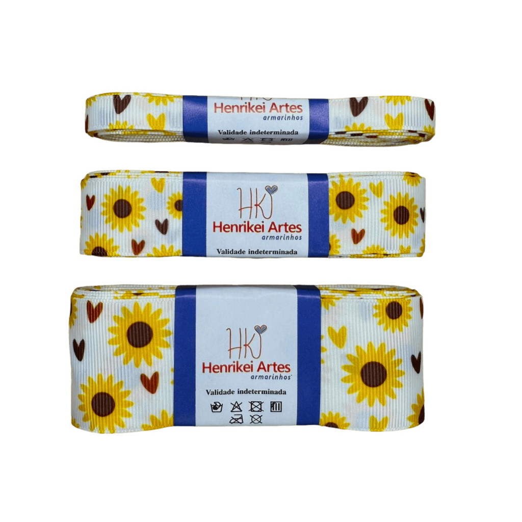 Fita Gorgurão Yama Estampado Girassol Coração - 5 Metros ou Kit
