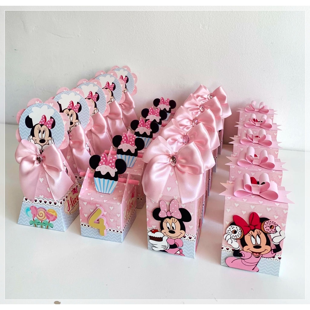 kit caixinha personalizada minnie confeiteira-lembrancinha personalizada-festa personalizada-papelaria personalizada