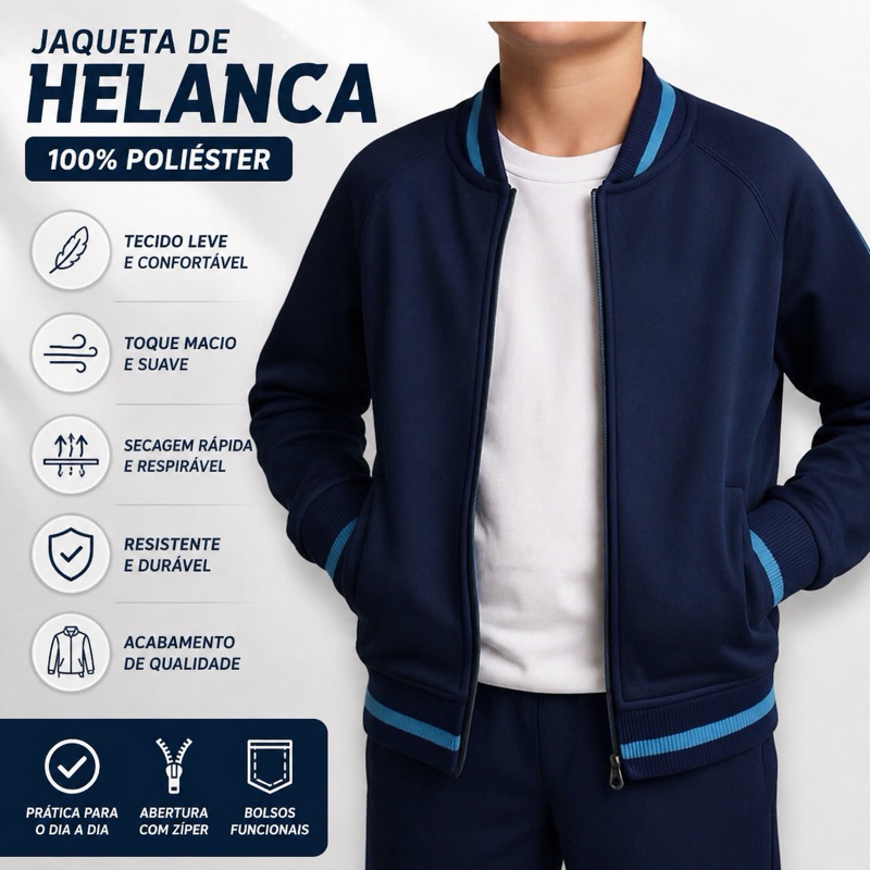 JAQUETA HELANCA 100% POLIÉSTER | AZUL MARINHO | TAM 04 AO EG | ESCOLAR - Modelagem Grande