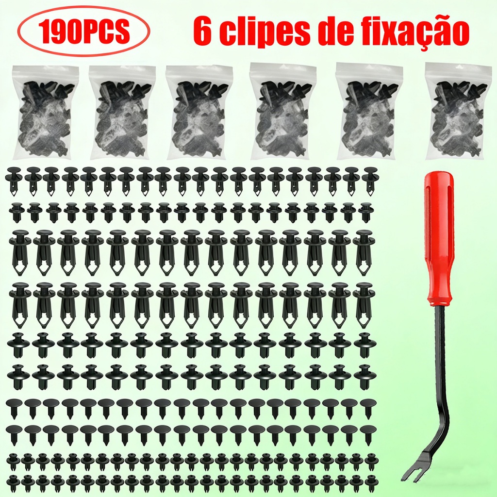 190 Peças Clipes Automotivos 6 Tamanhos Fixadores de Plástico para Para choque e Acabamento de Carro Chave de fenda