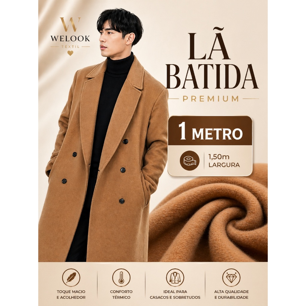 Tecido Lã Batida 1 Metro 1,50m Largura -  Encorpado Quente para Casacos - Várias Cores