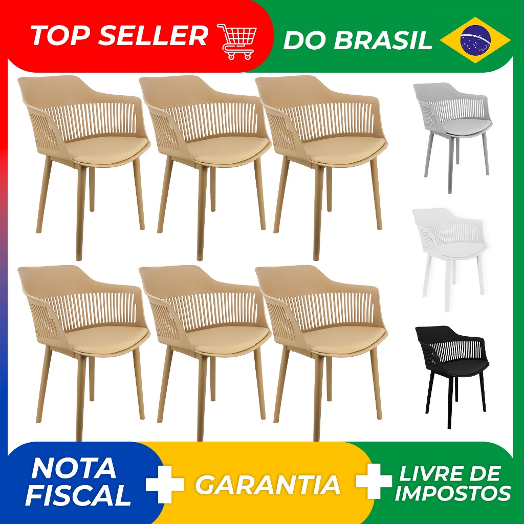 Kit 6 Cadeiras Marcela Montreal Mena Polipropileno com Estofado em Corino