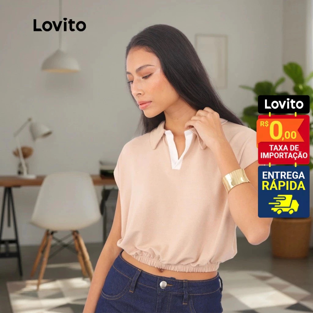 Lovito Blusa Polo Cropped Moda Feminina BRBLB891BRL921