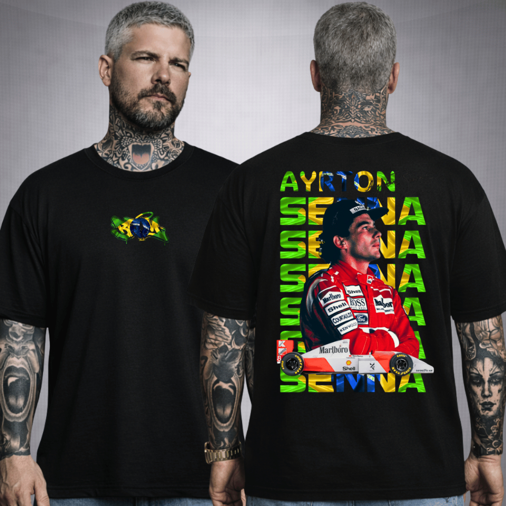 Camiseta Masculina Ayrton Senna Formula 1 Estampa Campeão Icone Goat Senna Brasil