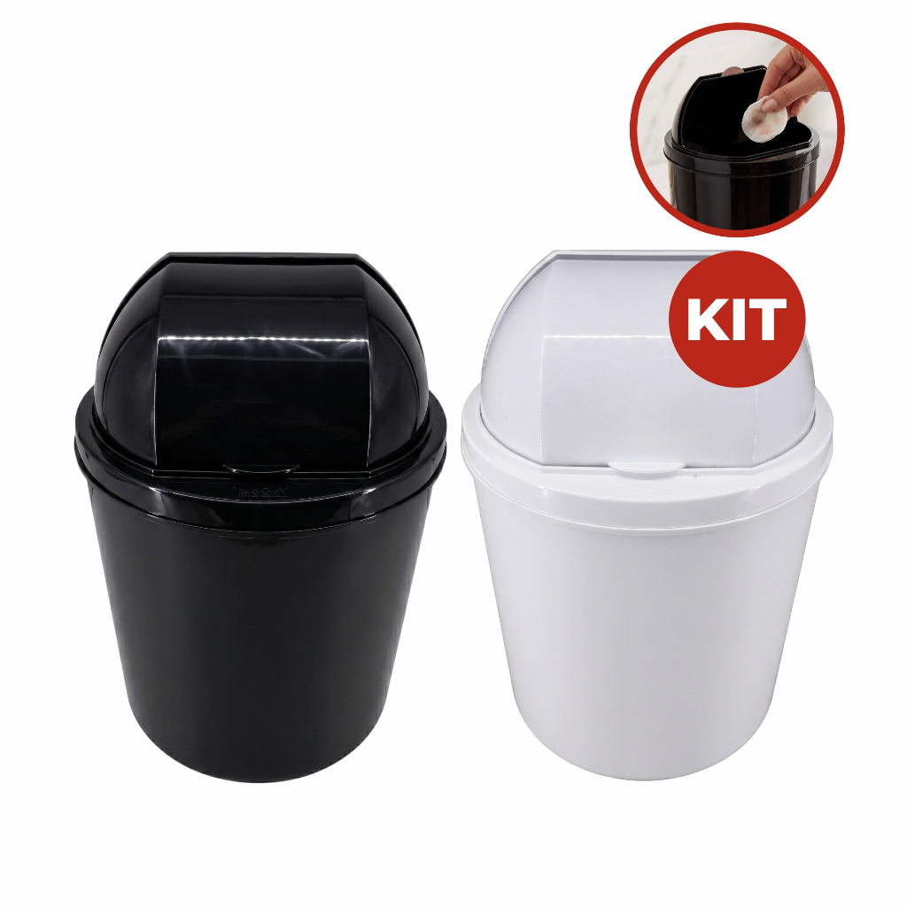 Kit Conjunto Lixeira Com Tampa Retrátil 3 Litros Cozinha Pia Banheiro Escritório Preta Branca Viel