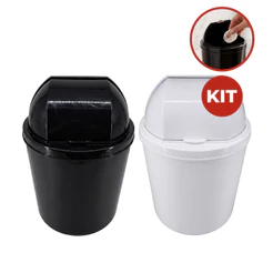 Kit Conjunto Lixeira Com Tampa Retrátil 3 Litros Cozinha Pia Banheiro Escritório Preta Branca Viel