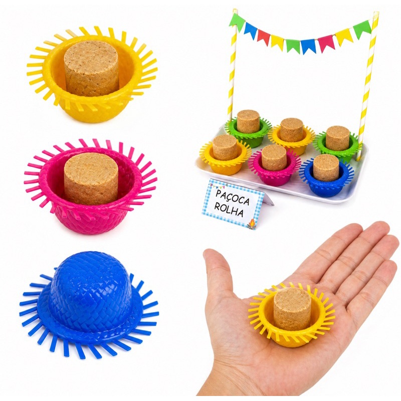 Mini Chapéu de Plástico Festa Junina Decoração Doces Escolar Kit Com 12 Unidades enfeite junino arraiá escolar