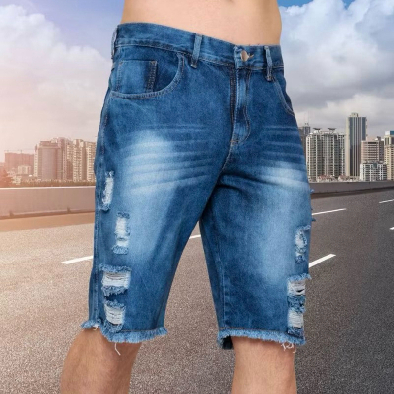 Bermuda Jeans Rasgada moda  Jogador Masculina Com Elastano  muito Confortável  e Casual para o Dia a Dia Premium
