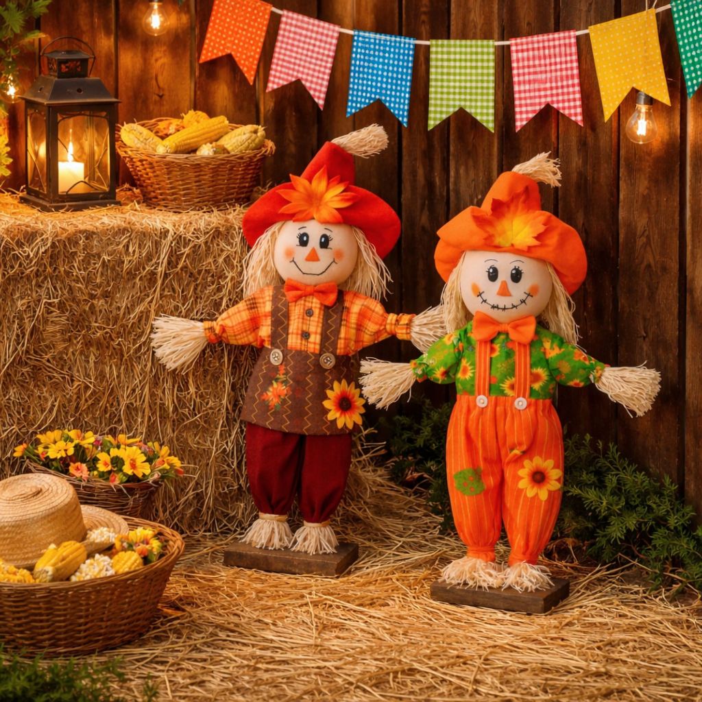 Kit Casal Espantalho Grande Decoração Mesa e Chão Festa Junina Enfeite Julino Quermesse Caipira