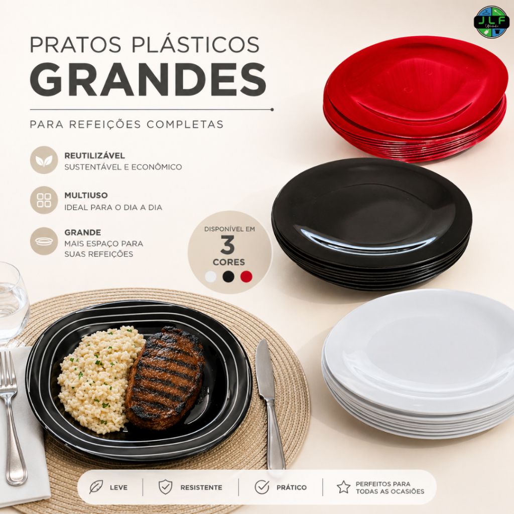 KIT  PRATO PLÁSTICO PARIS REFEIÇÃO RASO  GRANDE  ESCOLA/FESTA/CRECHE/ANIVERSÁRIO/RESTAURANTE/BUFFET NÃO DESCARTÁVEL