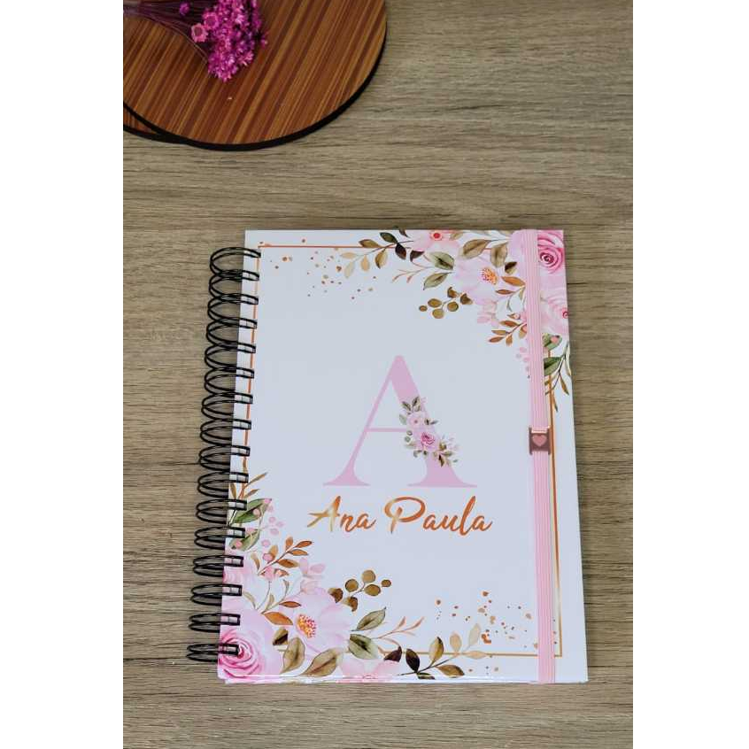 Agenda Personalizada Anual Alfabeto Floral e Nome  - Capa Dura, Tamanho A5