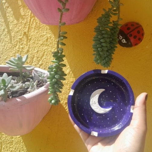 ✨ Cinzeiro e incensário em Cerâmica Pintado à Mão – Modelo Lua  ✨