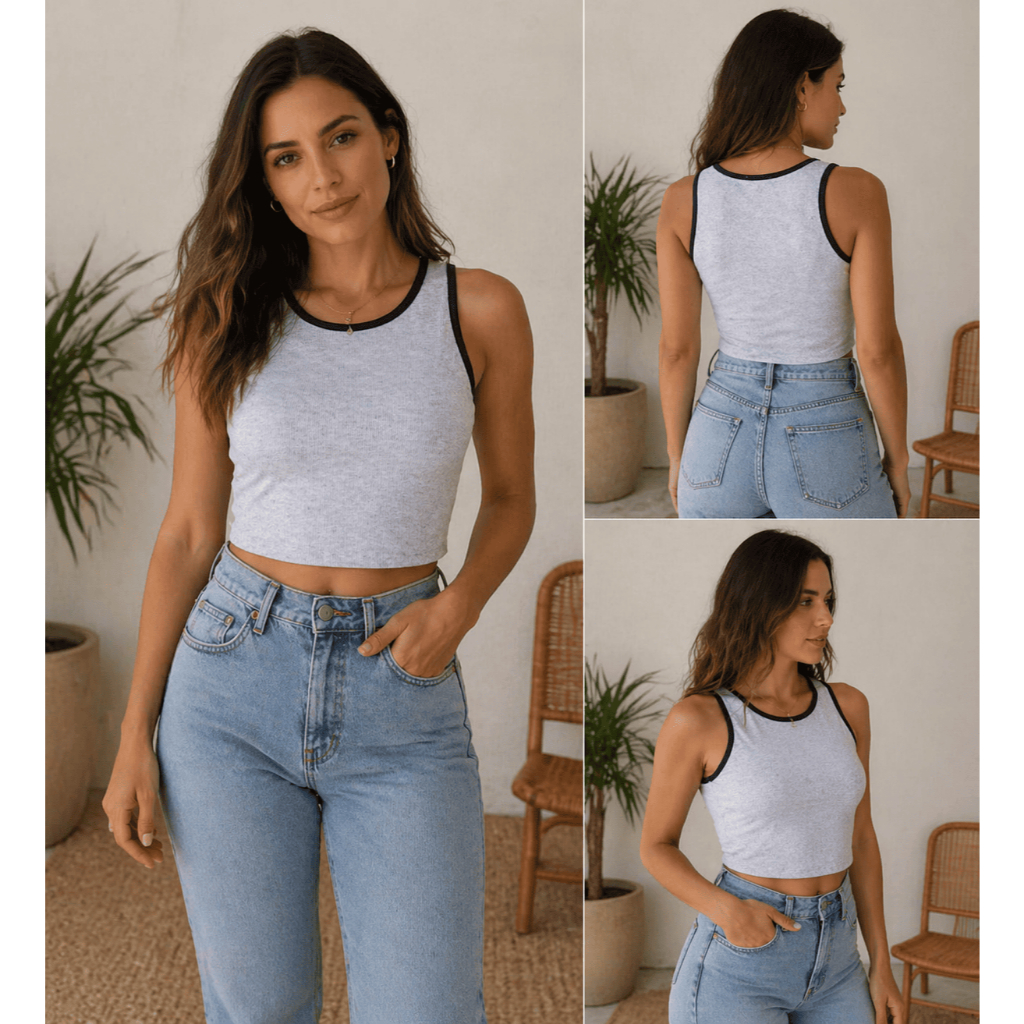 Blusa Cropped Regata Feminino Moda Feminina Top Blusinha Primavera Verão Fitness Academia Canelado