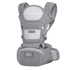 Canguru Bebê Ergonômico com Assento 3 em 1 até 15,5kg Mochila Infantil Confortável e Segura CINZA