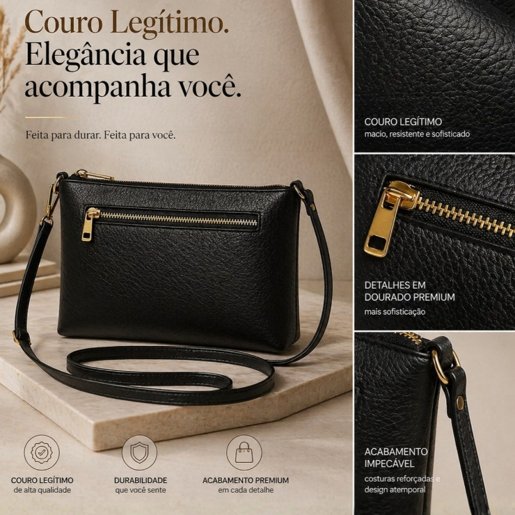 Bolsa Feminina Classica Couro Legítimo Transversal Tira Colo Leve Alça 1501 Presente Ideal Mulher