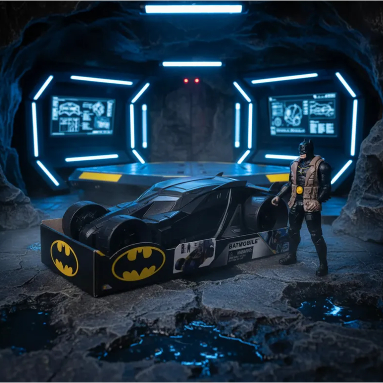 Kit Batmóvel Com Boneco Batman DC Comics Super Herói Carrinho Veículo Ação Colecionável Brinquedo Infantil Original Suny