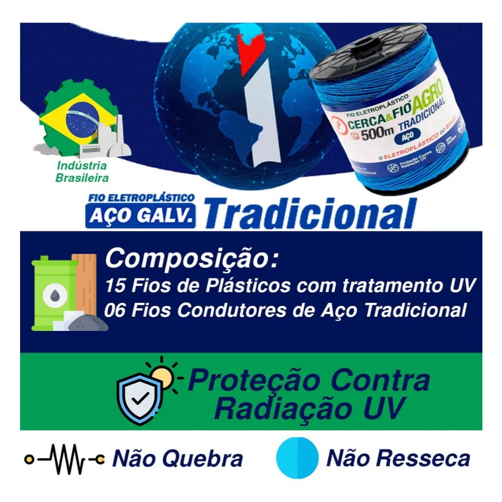 Fio Eletroplástico 500m Cerca Elétrica Rural UV 6 Aço Igecast — imagem 2 de 2