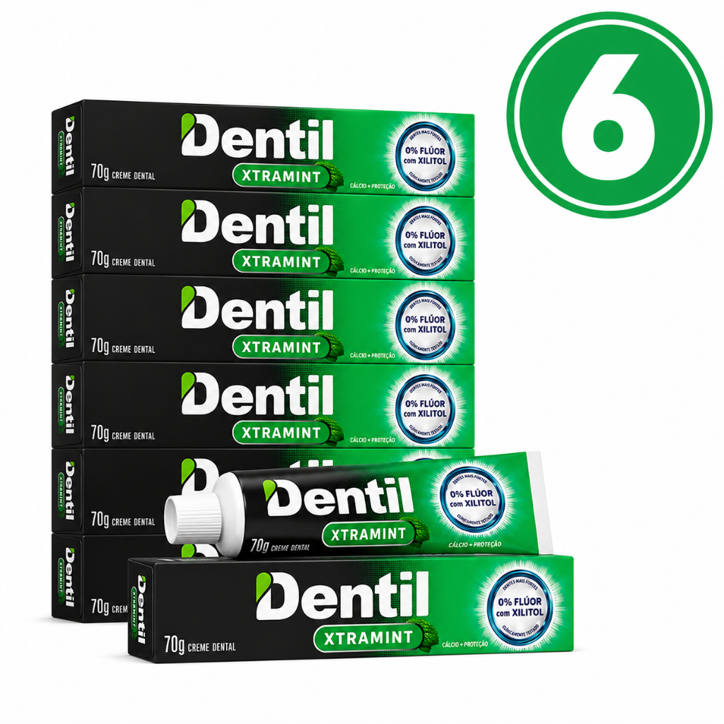 Kit 6 Creme Dental Xtra Mint Dentil 70g - Sem Flúor Com Xilitol