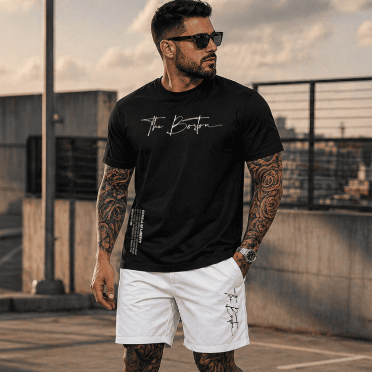 Kit Camiseta e Short Streetwear The Boston Camisa de Algodão 26.1 Premium