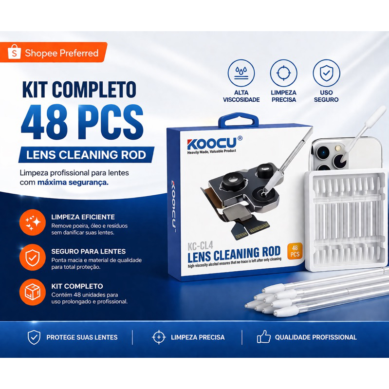 Limpador Câmera Cotonete Gel Koocu KC-CL4 48pçs Limpeza Lente Celular Profissional
