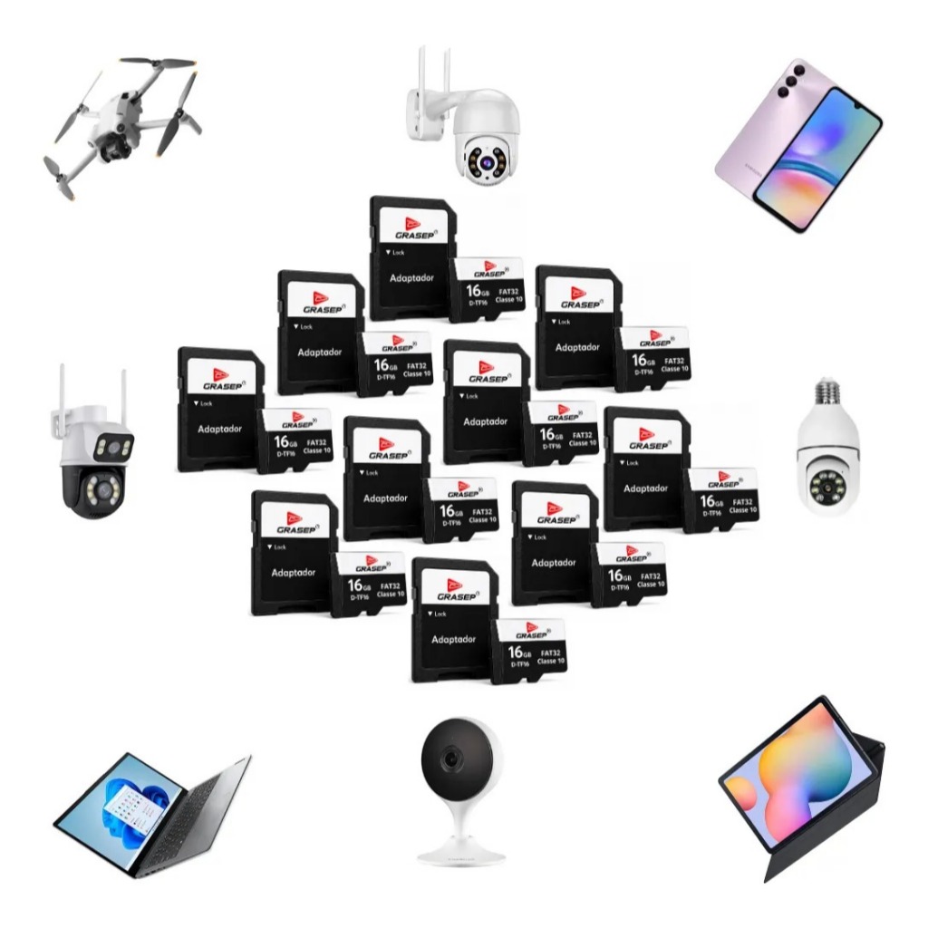 Kit 10 Cartão Memória 16gb P/câmera Wifi Intelbras Yoosee Adpatador Micro Sd
