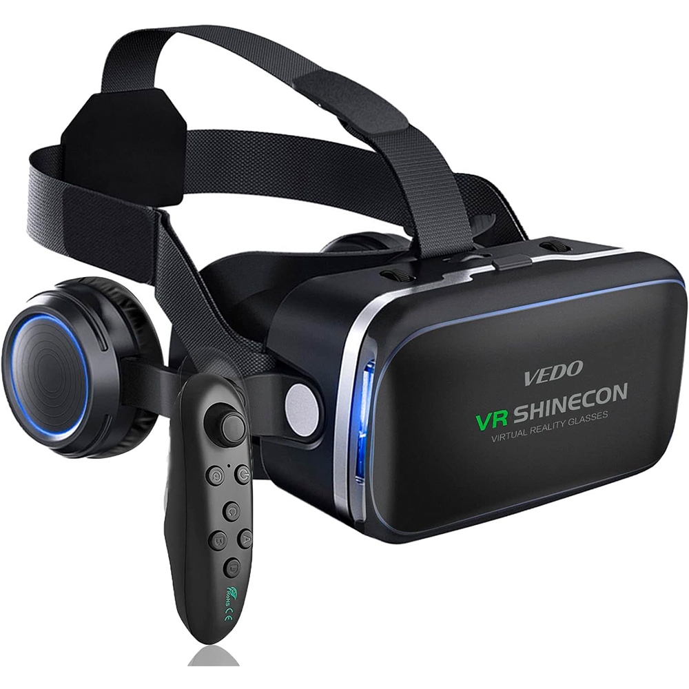 Óculos Vr Realidade Virtual 3D Com Fone De Ouvido E Controle, Óculos Universais de Realidade Virtual Compatível com fone