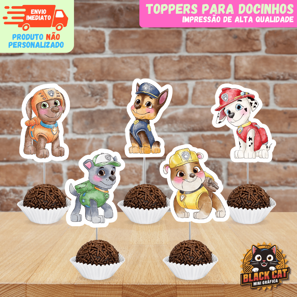 TOPPERS TAGS DOCINHOS DOCES LEMBRANCINHAS PRONTAS PATRULHA CANINA 1 CHASE MARSHAL RUBBLE ROCKY ZUMA