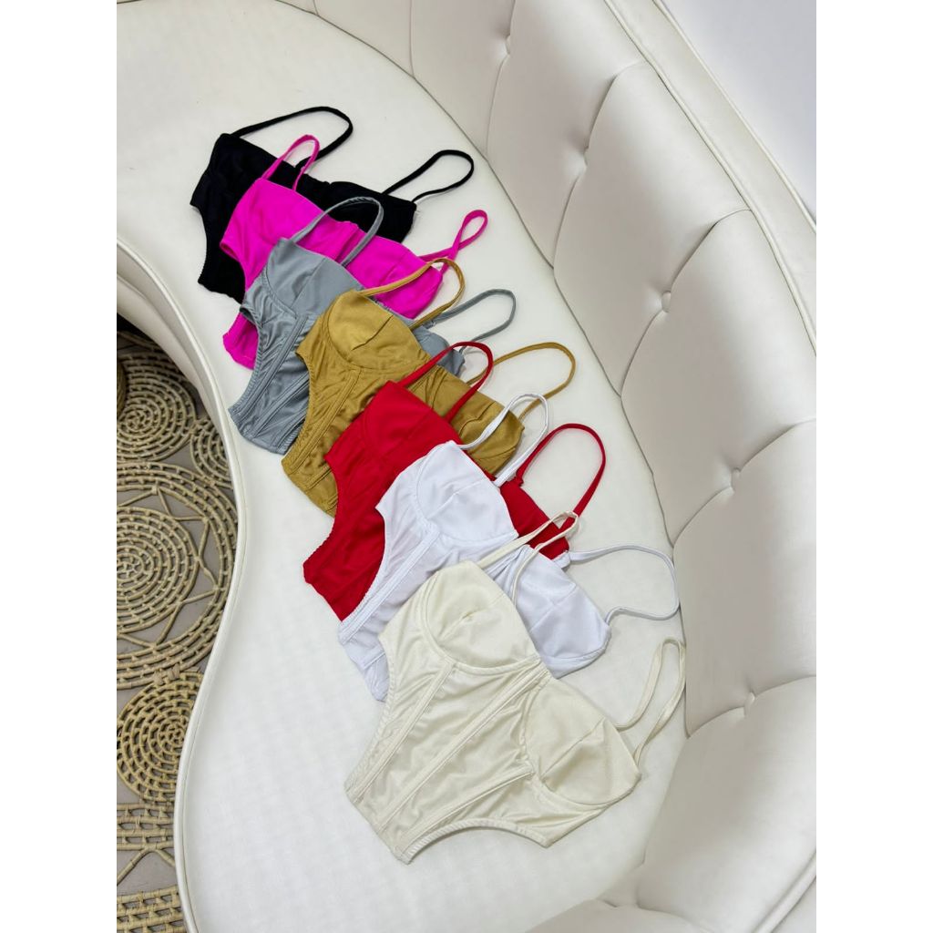 Corselet Milla em Poliamida Acetinada com Aro de Sustentação, Barbatanas e Regulagem na Alça cropped feminino