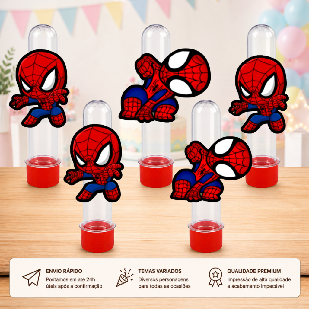 Tubete Homem Aranha Baby Personalizado Kit 10 20 30 Lembrancinha Festa Aniversário Personalizados Com Aplique