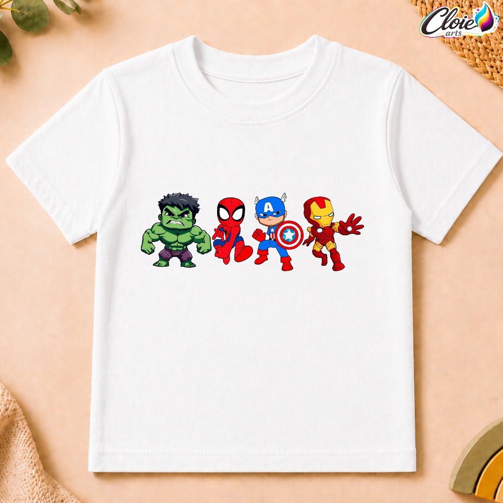 Camiseta Infantil 100% Algodão Vingadores Minimalista Super-heróis Tecido Leve Veste Bem Equipe Suprema Marvel Lendários