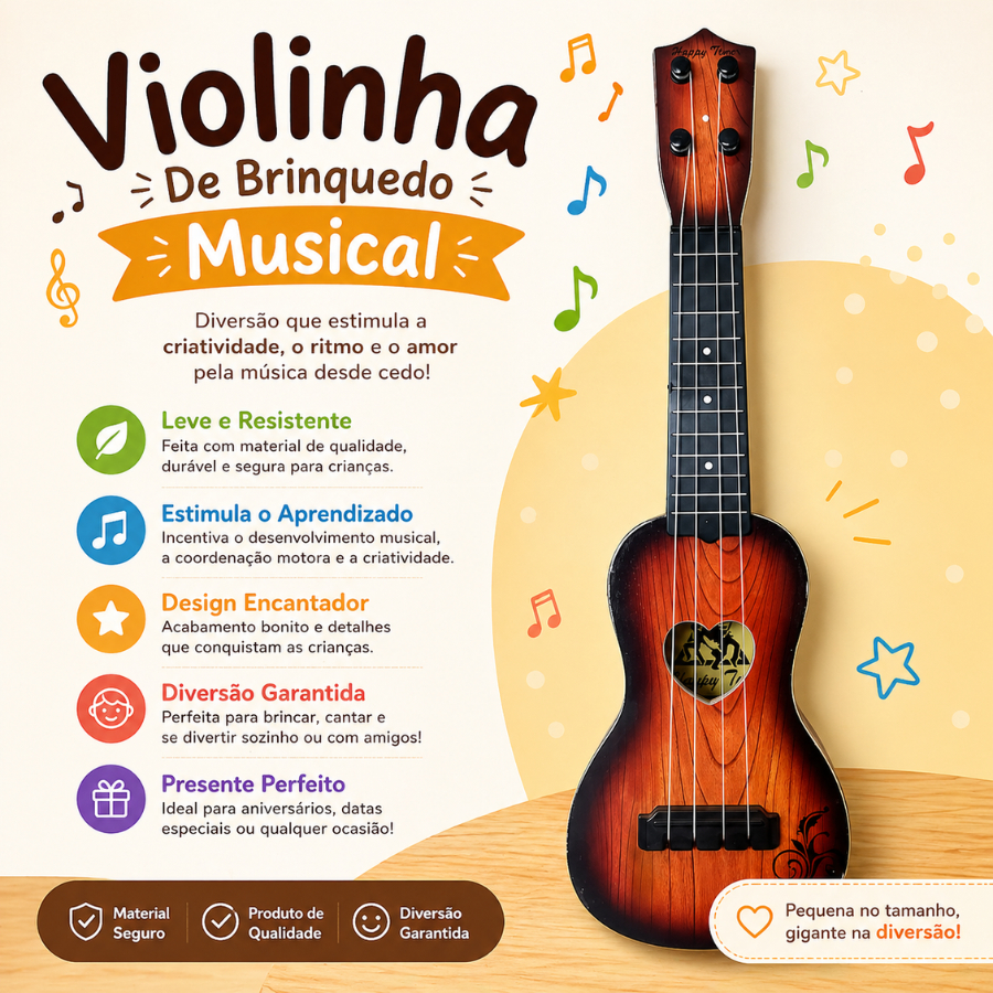 Violinha De Brinquedo Musical Infantil 4 Cordas Plástico Mini Violãozinho Brinquedo Instrumentos