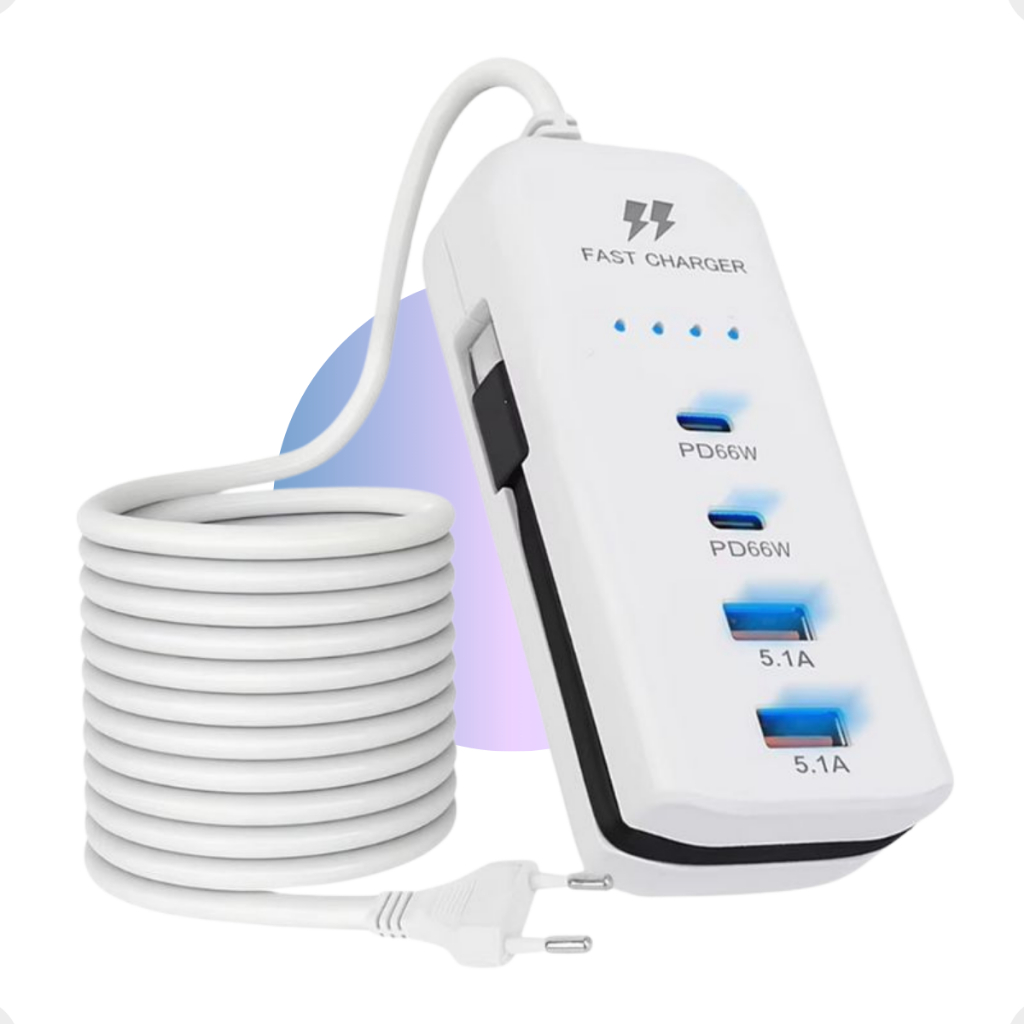 Hub Carregador 4 Portas USB TipoC Cabo Tomada Adaptador Extensão para ligar direto na energia Universal Celular Tablet