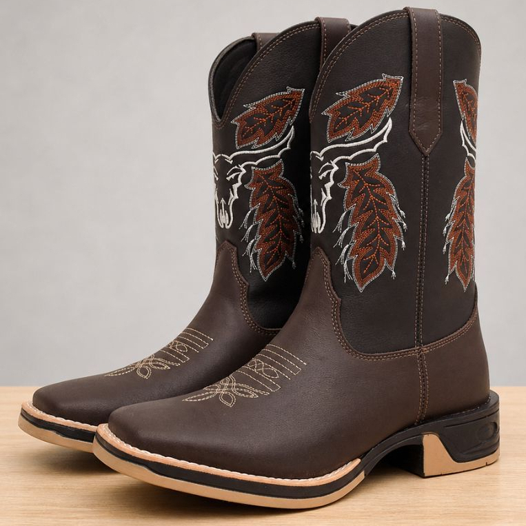Bota Texana Masculina Sola Jump Country Bico Quadrado Cara De Boi Couro Legítimo Oferta
