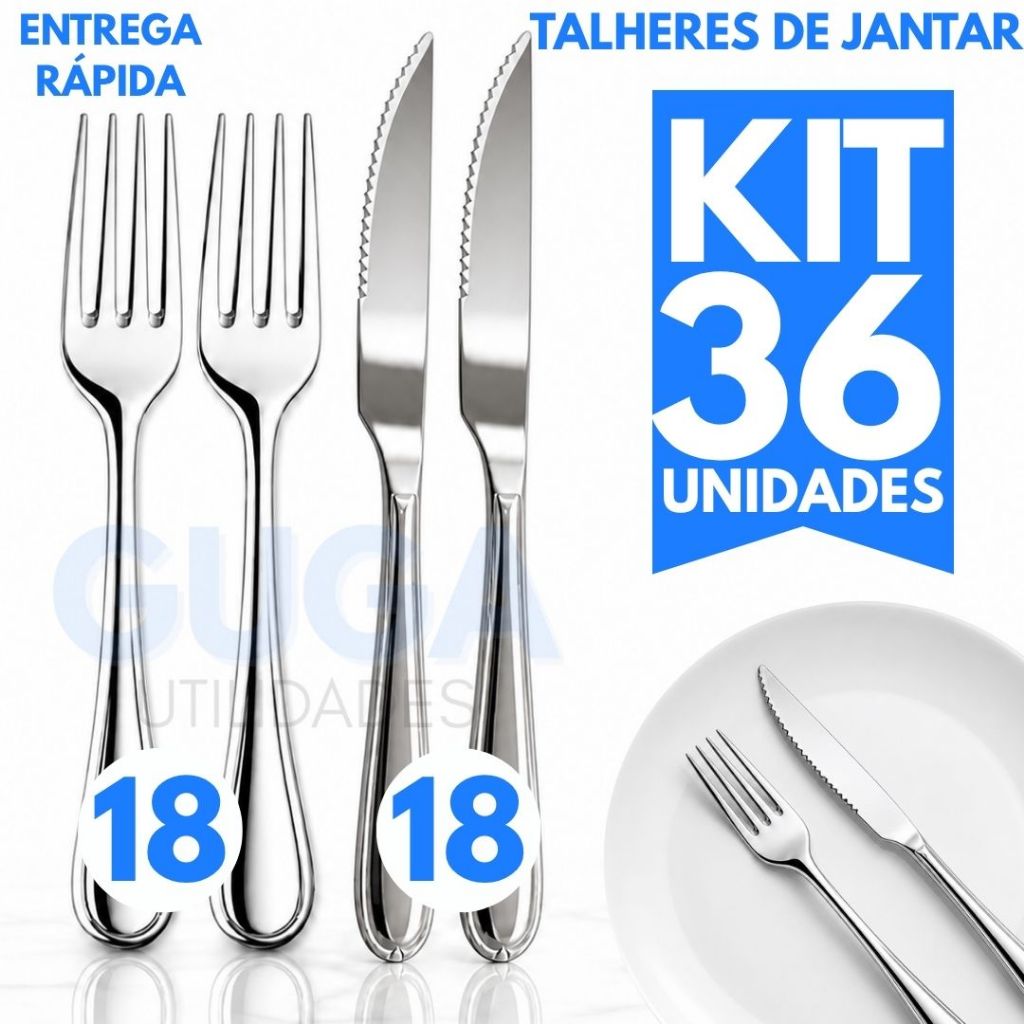 Jogo 36 Talhares Inox em 12/24/36/48/72  Peças Faqueiro com os Talheres Garfo E Faca C/ Ponta
