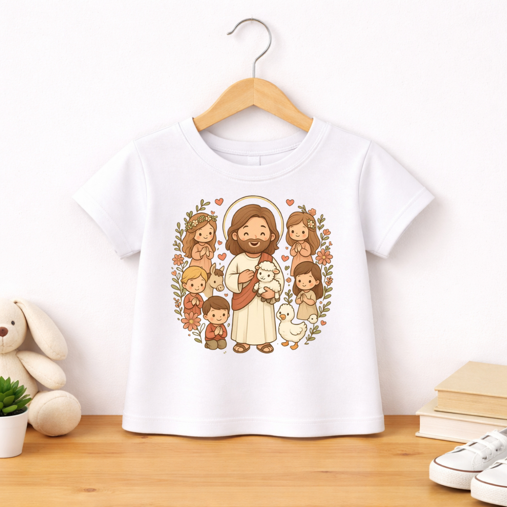 Camisa Infantil Cristã Unissex Evangelica Gospel Jesus Bom Pastor 100% Algodão Premium