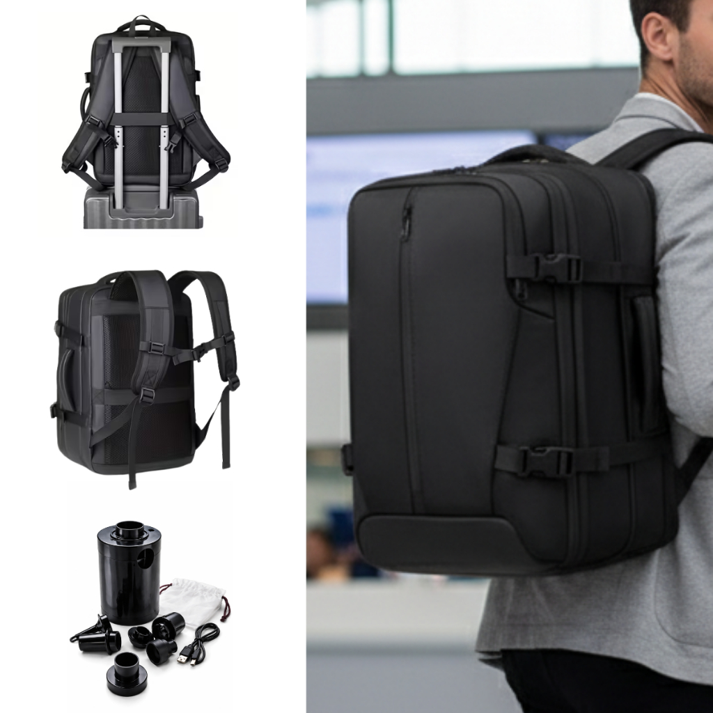 Mochila De Bordo Mala Grande De Viagem Avião Masculina Bombinha De Ar A Vácuo Expansivel Multicompartimento Resistente