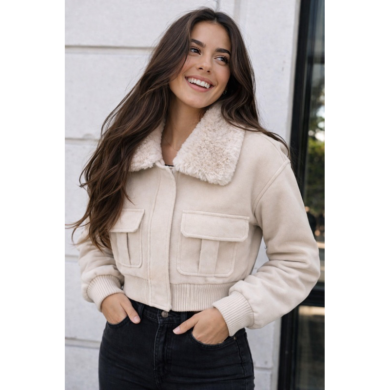 LÃ BATIDA Jaqueta Cropped Lã Batida Premium Forrada, Casaco Quentinho Feminino Estiloso Moda Blogueira
