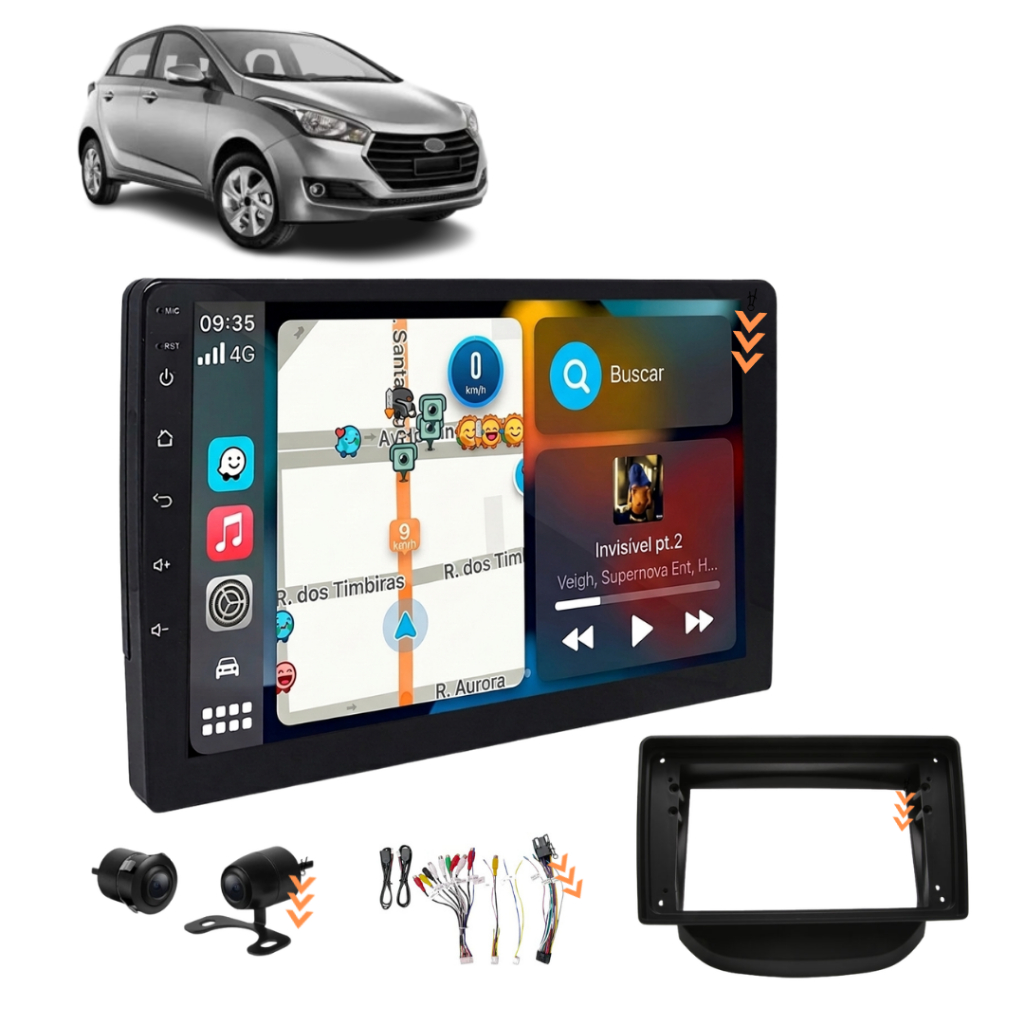 Central Multimidia Android Auto CarPlay Sem fio 9 Polegadas HB20 2015 até 2019 Com Câmera De Ré