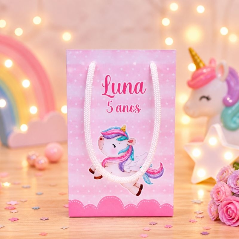 PEGUE E MONTE- Sacolinha Surpresa Unicórnio 2 P - Personalizados- Lembrancinha de Festa- Aniversário- Decoração