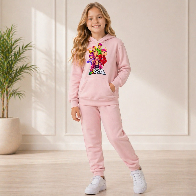 Conjunto Infantil Moletom dos Rosa Blusa De Frio Calça Estampado de Algodão Premium feminino