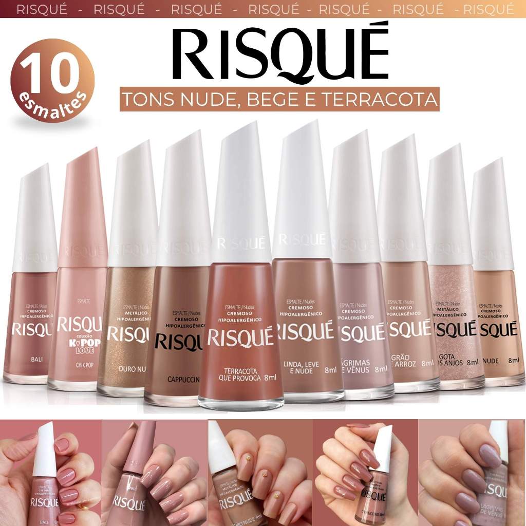 Kit Esmaltes Risqué Tons Nude Cremoso – Esmaltes Atacado 8ml | Manicure